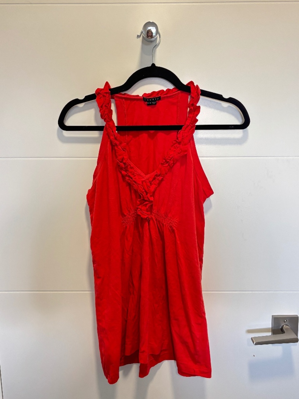Theory Red Ruffle Trim Sleeveless Cotton Top Size M